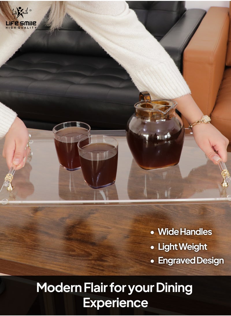 Life Smile - Acrylic Tray, Clear Tray, Acrylic Serving Tray with Handles for Ottoman, Coffee, Appetizer, Breakfast (Clear) - Image 1
