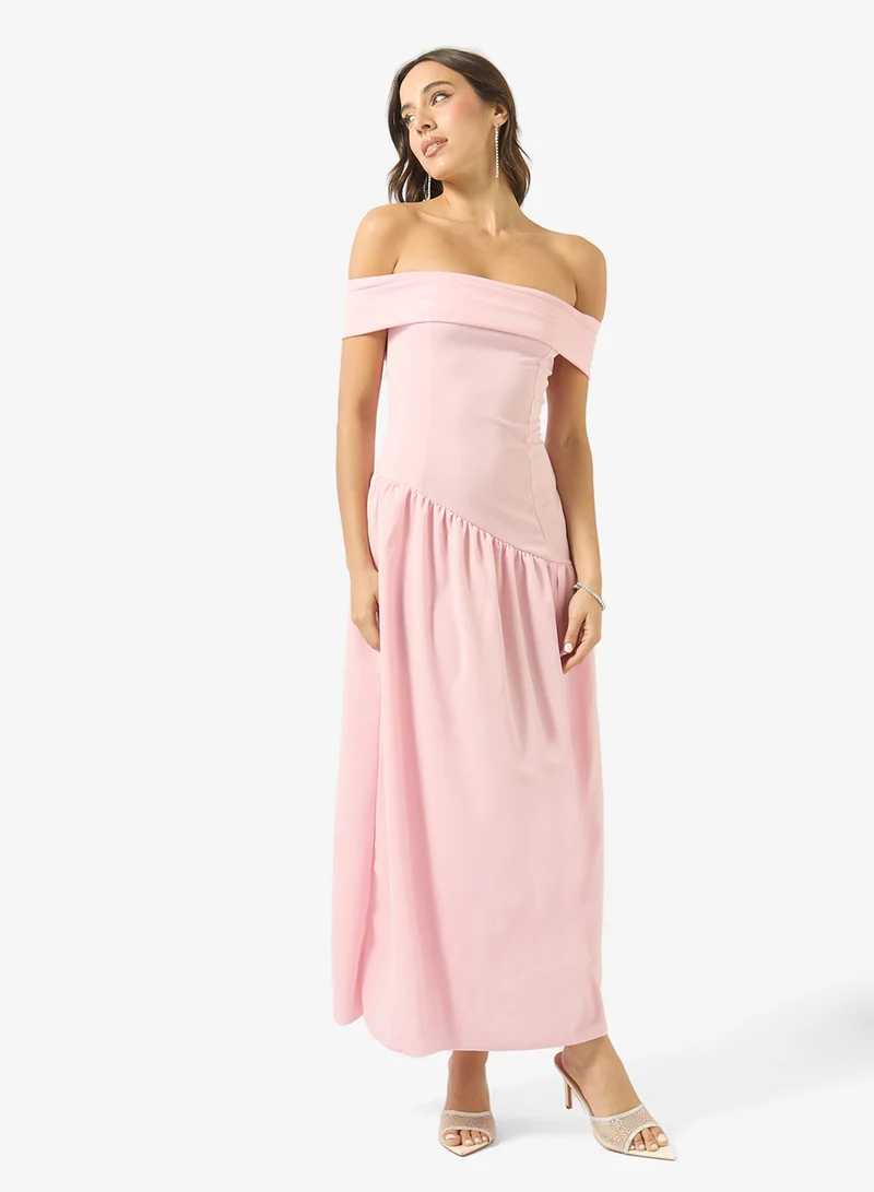 Ginger  Off Shoulder Drop Waist Dress with Scarf for Women | Best Price UAE