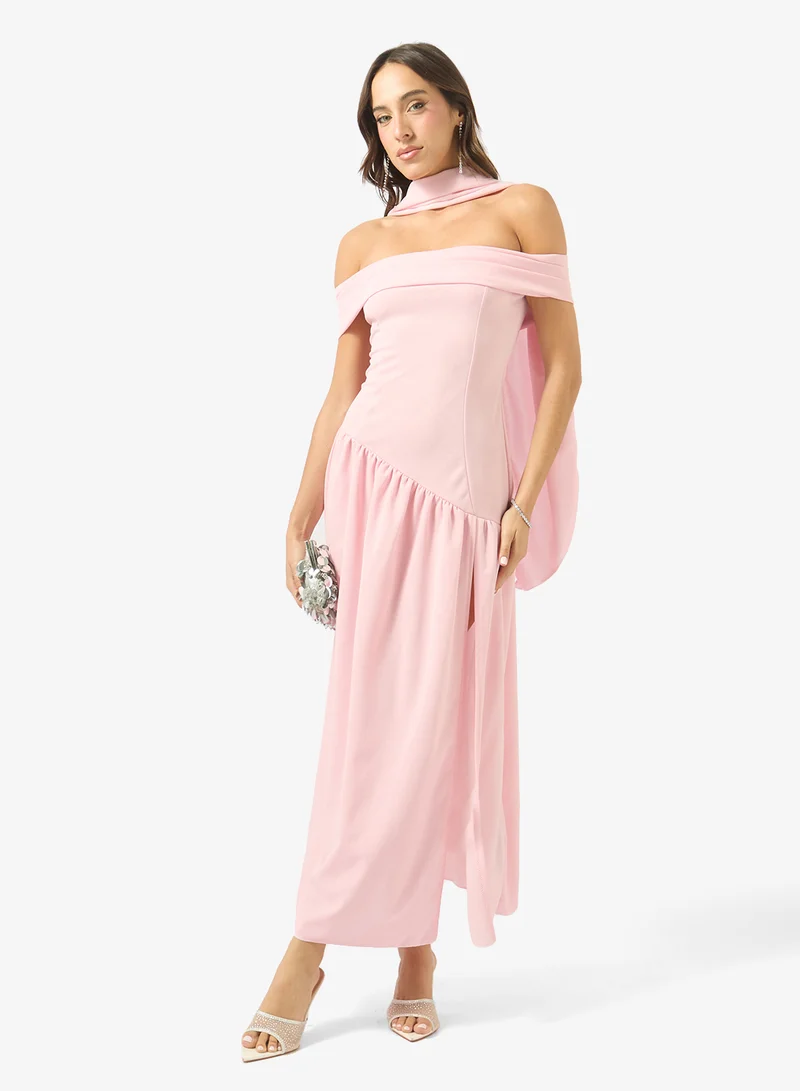 Ginger  Off Shoulder Drop Waist Dress with Scarf for Women | Best Price UAE