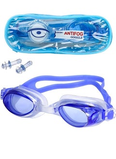 WATER WORLD DZ-1600 Anti-Fog Swimming Goggles With Ear Plugs, Blue 