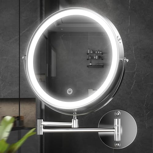 Hasipu 10-Inch Wall Mounted Makeup Mirror with Magnification, Rechargeable 3000 mAh Vanity Mirror with Lights, Bathroom Mirror with Dimmable Brightness, 3 Lighting Modes, Extendable Arm, Chrome - Image 4