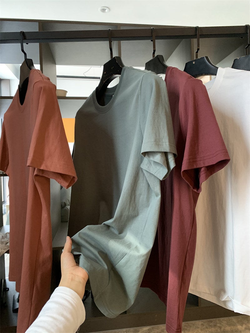 Push! Word Of Mouth Series! Summer Men'S Solid Color Basic Pullover All-Match Short-Sleeve T-Shirt - Image 1