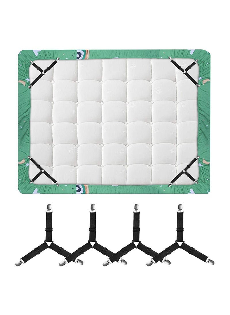 Generic 4-Piece Adjustable Triangle Elastic Suspenders Gripper Holder Straps Clip Bed Sheet Fasteners  - Image 1