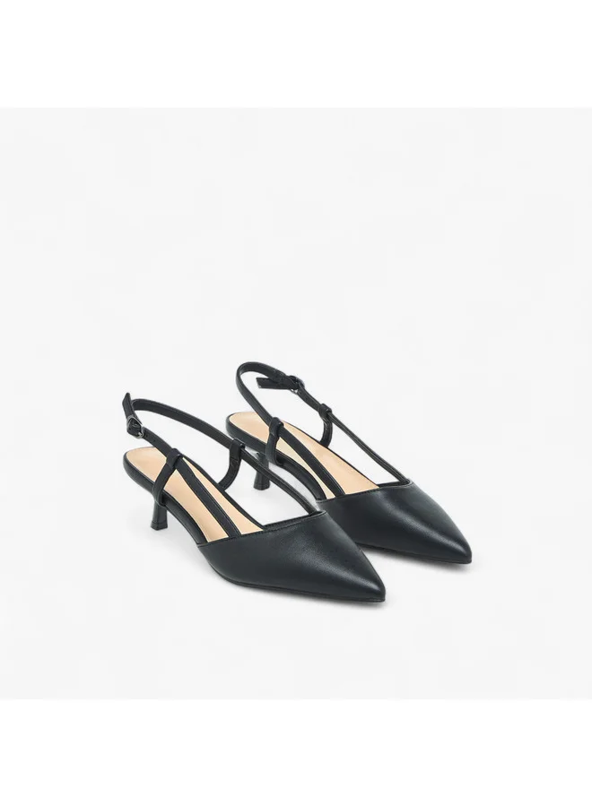 Flora Bella By Shoexpress Women Solid Pointed Toe Shoes with Kitten Heels and Buckle Closure