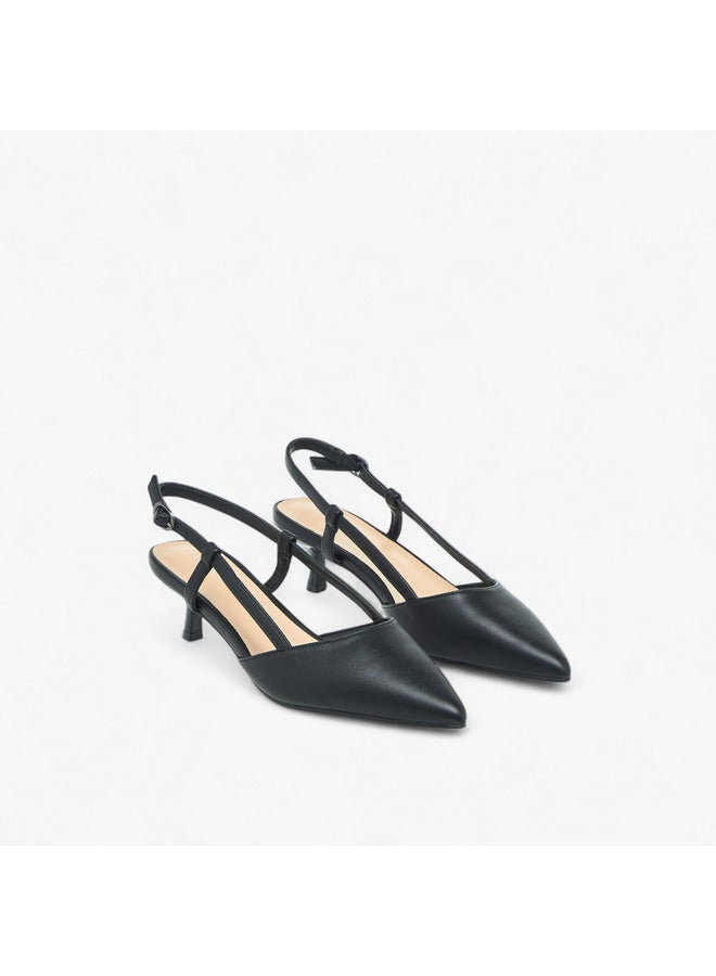 Flora Bella By Shoexpress Women Solid Pointed Toe Shoes with Kitten Heels and Buckle Closure  - Image 1