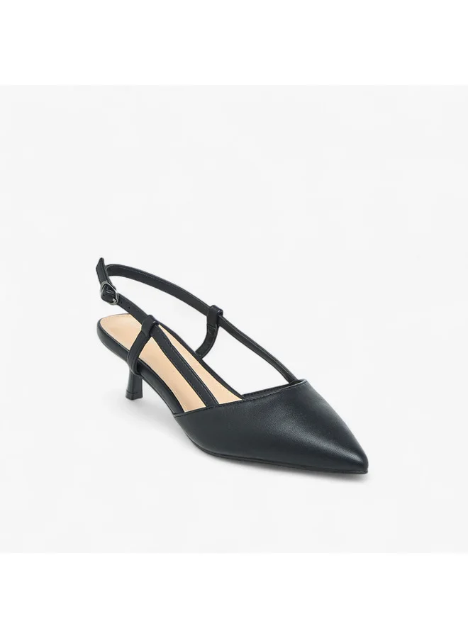 Flora Bella By Shoexpress Women Solid Pointed Toe Shoes with Kitten Heels and Buckle Closure