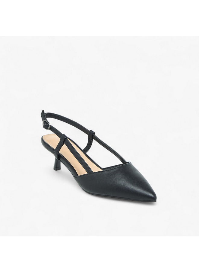 Flora Bella By Shoexpress Women Solid Pointed Toe Shoes with Kitten Heels and Buckle Closure  - Image 2