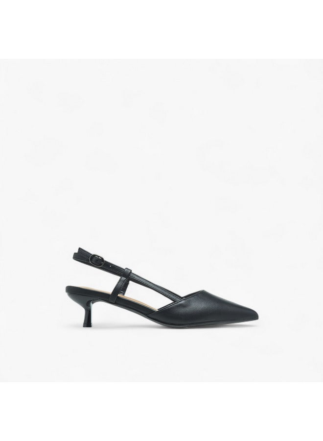 Flora Bella By Shoexpress Women Solid Pointed Toe Shoes with Kitten Heels and Buckle Closure  - Image 3