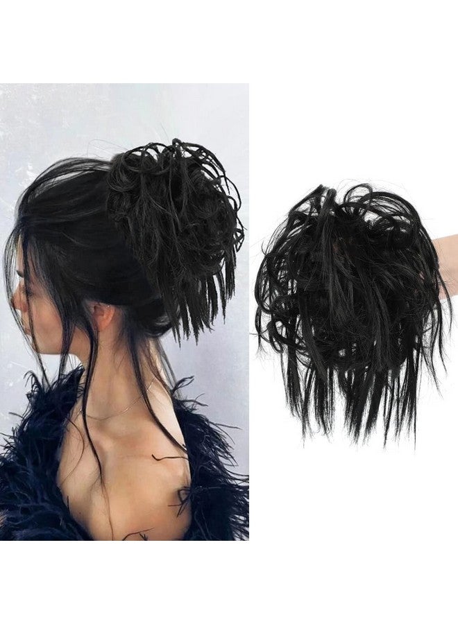 KETHBE KETHBE Messy Bun Hair Piece,Synthetic Tousled updo Hair Buns Hair Piece Short Ponytail Faux Hair Scrunchie Extension with Elastic Rubber Band Fake Hair Bun Pieces Accessories for Women (Black)  - Image 1