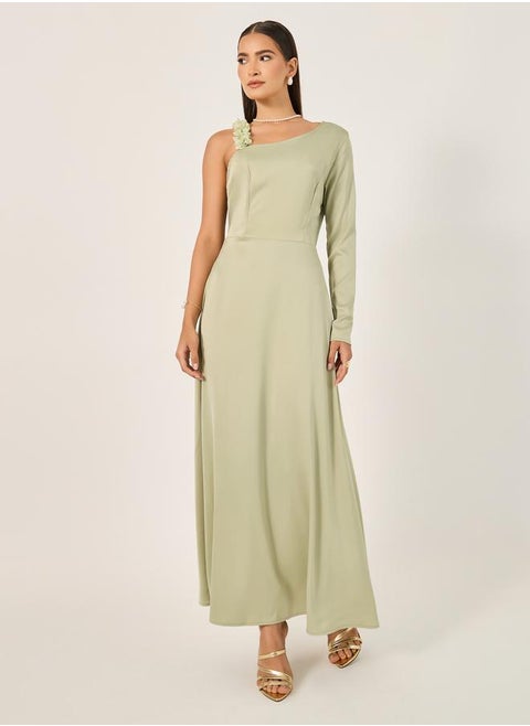 Plain Asymmetric Neck A-Line Maxi Dress