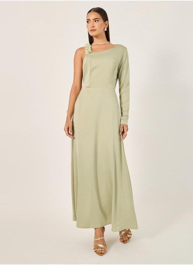 Styli - Plain Asymmetric Neck A-Line Maxi Dress - Image 1