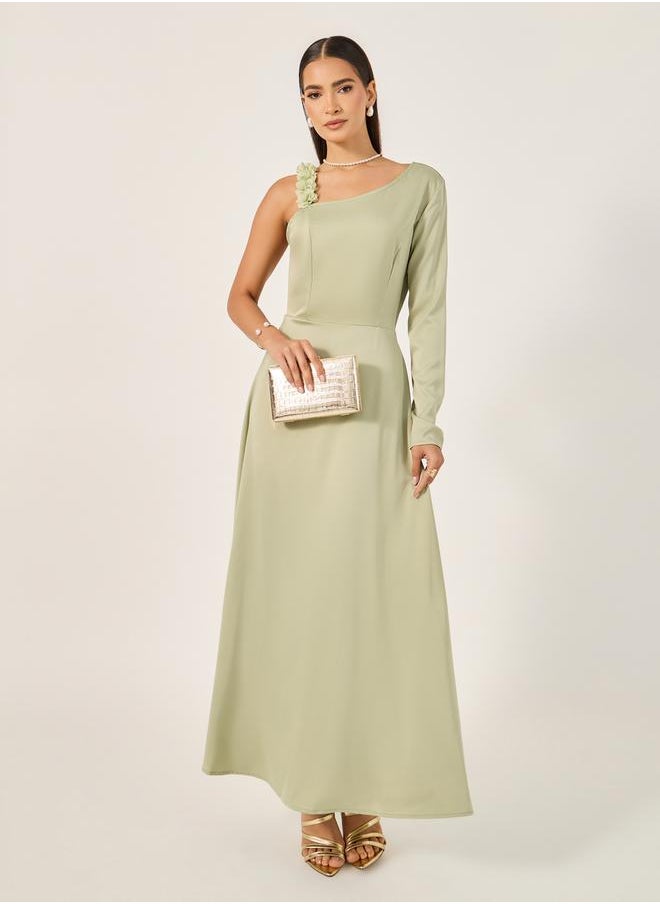 Styli - Plain Asymmetric Neck A-Line Maxi Dress - Image 1
