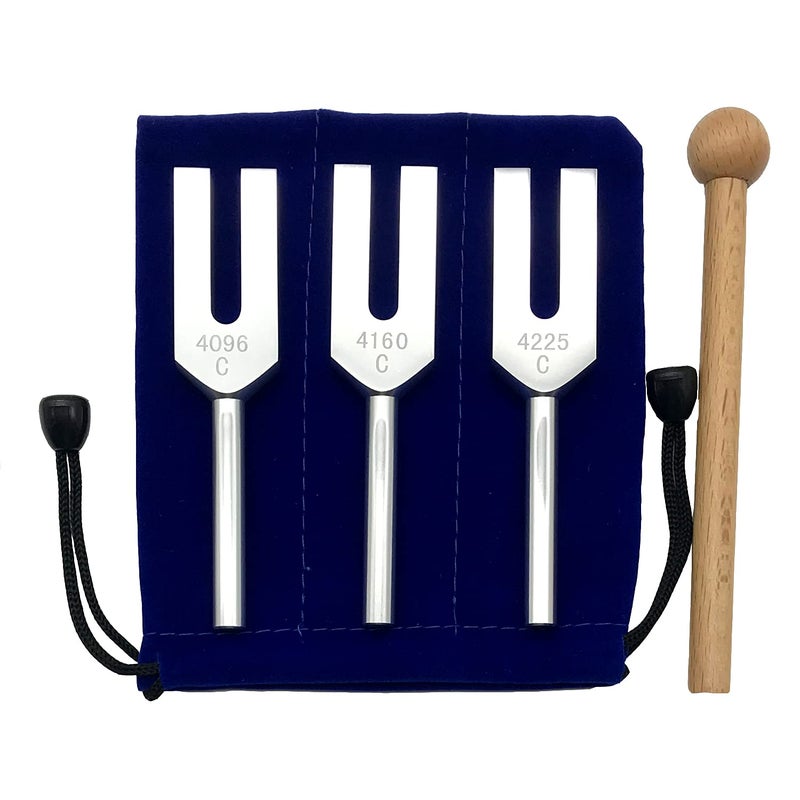 FSHANEE Angel Tuning Fork Set 4096 Hz 4160 Hz 4225 Hz for Crystal Clearing Angel Tuners Clear Space Wooden Hammer and Velvet Bag Sound Therapy, Healing, Meditation Musical Instrument, Balancing, Vibration - Image 1