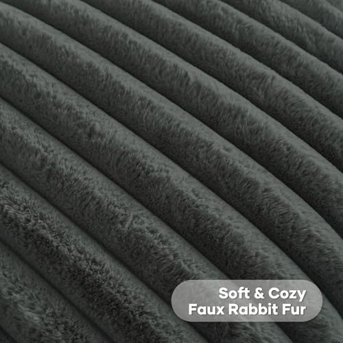 FUTEI Pack of 2 Fluffy Faux Fur Throw Pillow Covers 18x18 Inch Elegant Striped Textured Decorative Cushion Cases Modern Accent Pillow for Couch Bed Living Room Dark Grey - Image 3