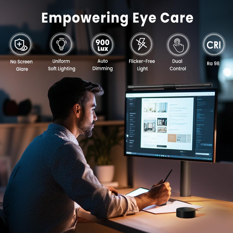 Quntis Computer Monitor Lamp, Screen Monitor Light Bar for Eye Caring, USB Reading LED Task Lamp with Auto-Dimming, Dimmable Light Bar, Touch Control, No Glare Space Saving Home Office Desk Lamps - Image 2