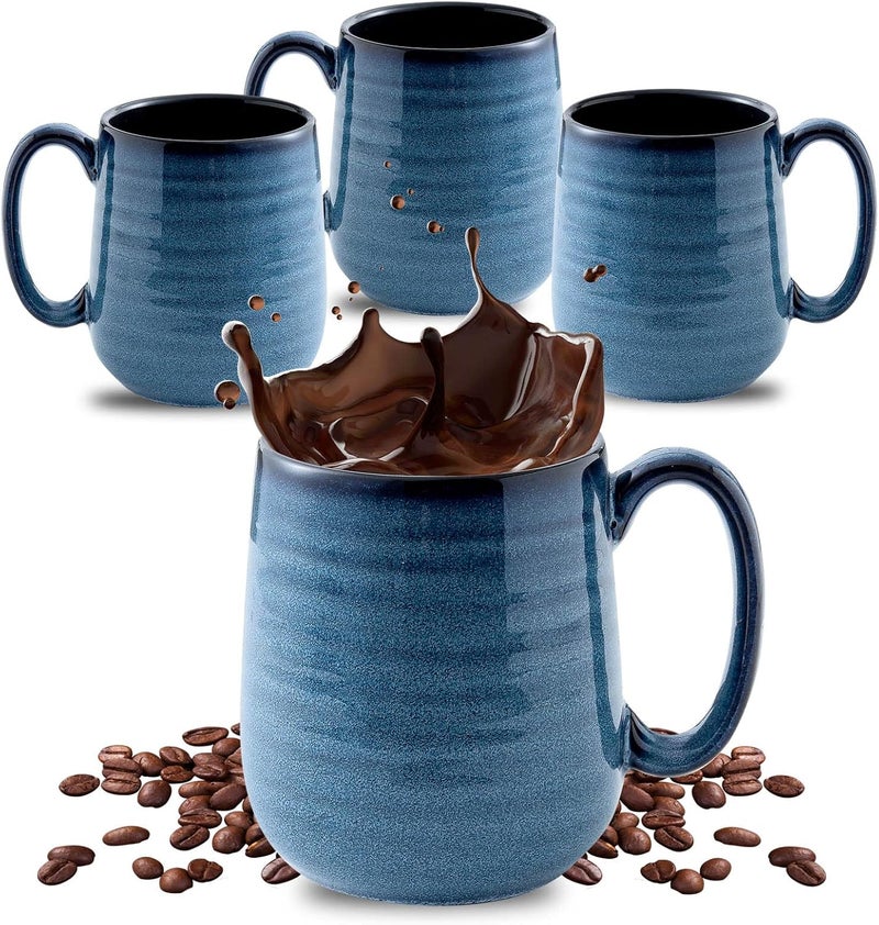 Hasense Coffee Mugs Set of 4, 15 Ounce Porcelain Mug Set with Handle for Morning Coffee Tea and Cocoa, Ceramic Coffee Cups with Beautiful Glaze for Men, Women, Navy - Image 1
