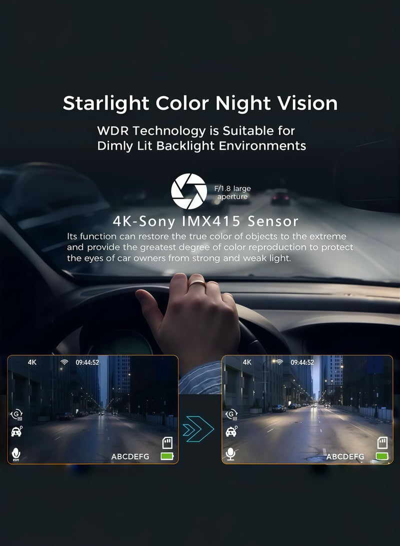 9.66-inch 4K (3840*2160) Car DVR with WiFi, 140° Night Vision Wide Angle, G-sensor support, 128GB card compatibility. Streaming rearview mirror design, dual front and rear cameras, IPS display driving recorder. - Image 5