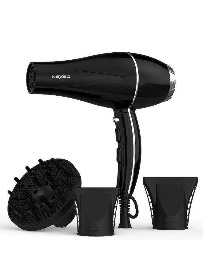 NEXSO 2600W Professional Ionic Hair Dryer with Cool Shot, 2 Heat & 2 Speed Settings, Diffuser for Curly Hair & 2 Nozzles, Low Noise Blow Dryer, Frizz Control, Long Cord – Salon Results at Home - Image 1