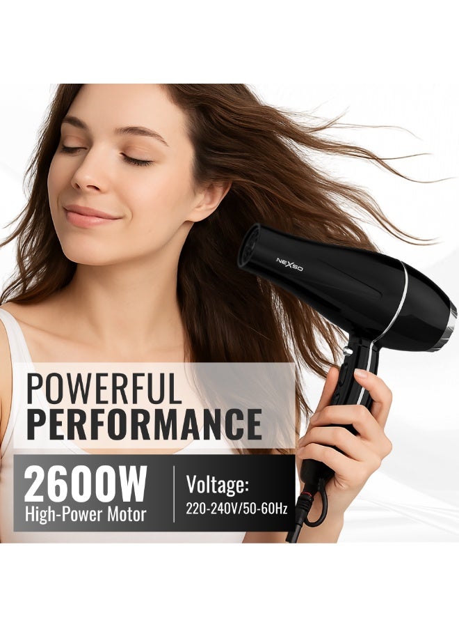 NEXSO 2600W Professional Ionic Hair Dryer with Cool Shot, 2 Heat & 2 Speed Settings, Diffuser for Curly Hair & 2 Nozzles, Low Noise Blow Dryer, Frizz Control, Long Cord – Salon Results at Home - Image 3