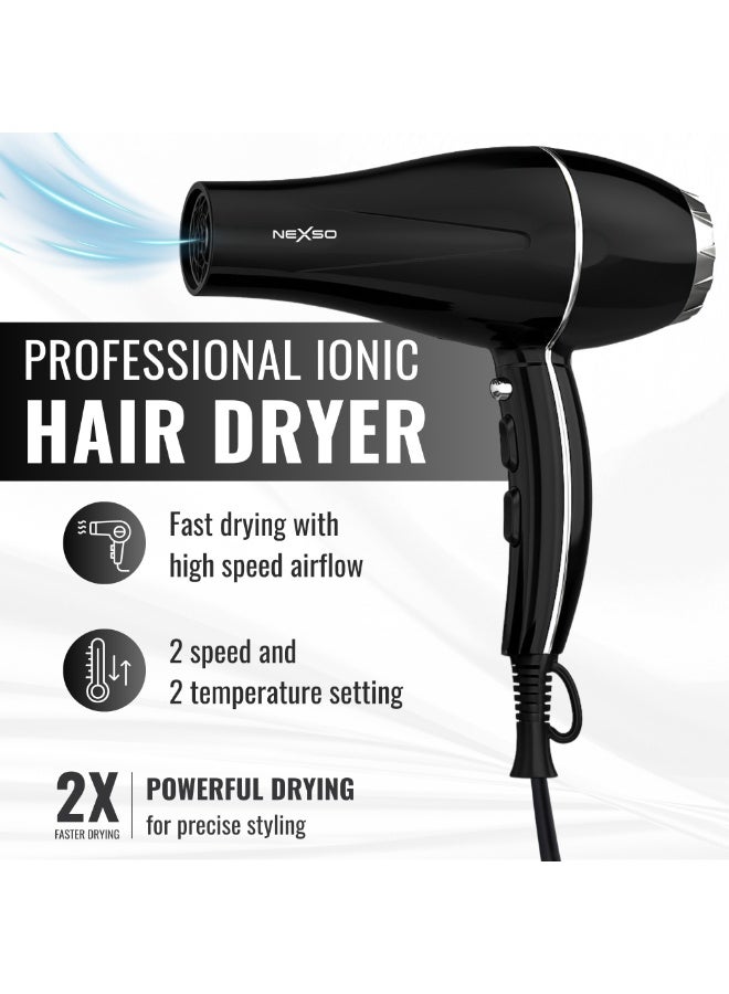 NEXSO 2600W Professional Ionic Hair Dryer with Cool Shot, 2 Heat & 2 Speed Settings, Diffuser for Curly Hair & 2 Nozzles, Low Noise Blow Dryer, Frizz Control, Long Cord – Salon Results at Home - Image 2