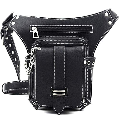 Valentoria Steampunk Waist Bag Fanny Pack Fashion Gothic Leather Shoulder Crossbody Messenger Bags Thigh Leg Hip Holster Purse Travel Pouch Hiking Sport Chain Bags for Women Men - Image 2
