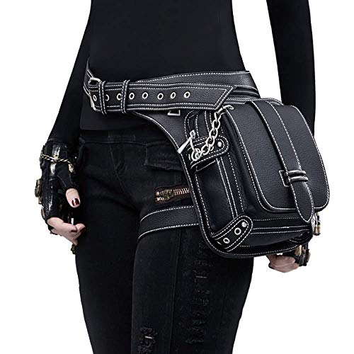 Valentoria Steampunk Waist Bag Fanny Pack Fashion Gothic Leather Shoulder Crossbody Messenger Bags Thigh Leg Hip Holster Purse Travel Pouch Hiking Sport Chain Bags for Women Men - Image 1