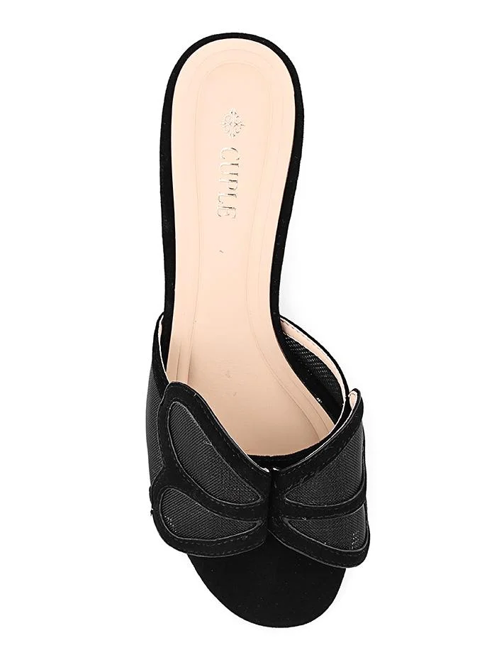 Cuple Black Cuple Mesh Bow Detail Heeled Sandals for Women | Best Price UAE