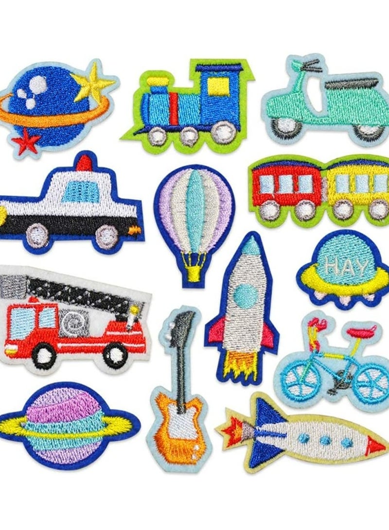 Excefore Iron on Patches Embroidered Cars Bus Airplane Iron on Patches Sew on Applique Patch Decoration Suitable for Clothes Dress Jeans Pants Hats Backpacks Sewing Applique DIY Accessories (13pcs Vehicle) - Image 1
