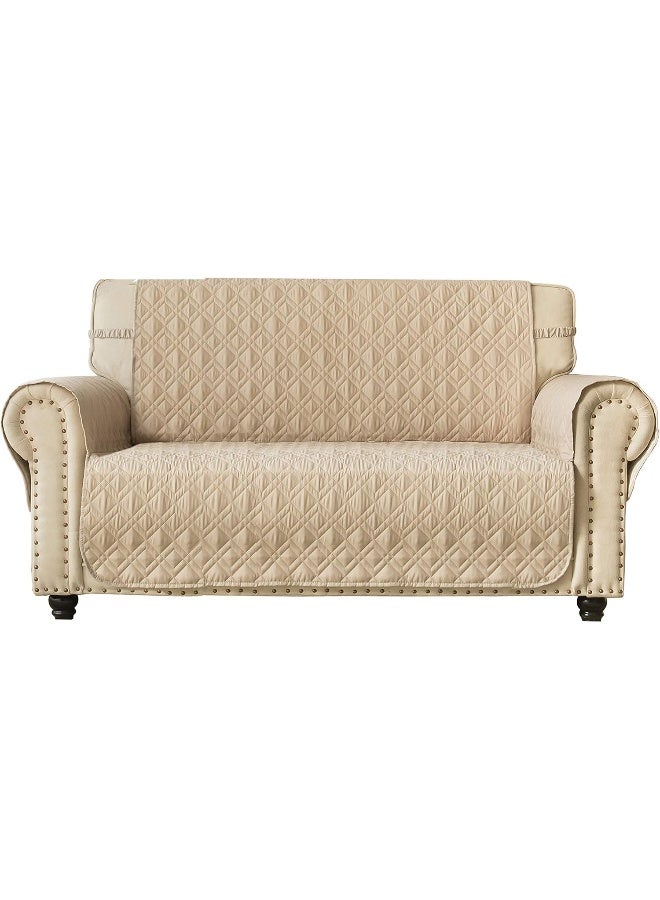 Ameritex Loveseat Cover WaterResistant Quilted Furniture Protector with Back Nonslip Paws Slipcover for Dogs Kids Pets Loveseat Slipcover Stay in Place for Leather 54 Beige - Image 3