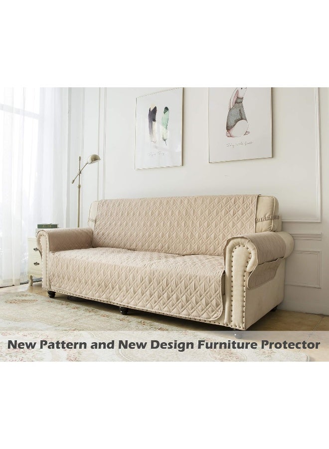 Ameritex Loveseat Cover WaterResistant Quilted Furniture Protector with Back Nonslip Paws Slipcover for Dogs Kids Pets Loveseat Slipcover Stay in Place for Leather 54 Beige - Image 5
