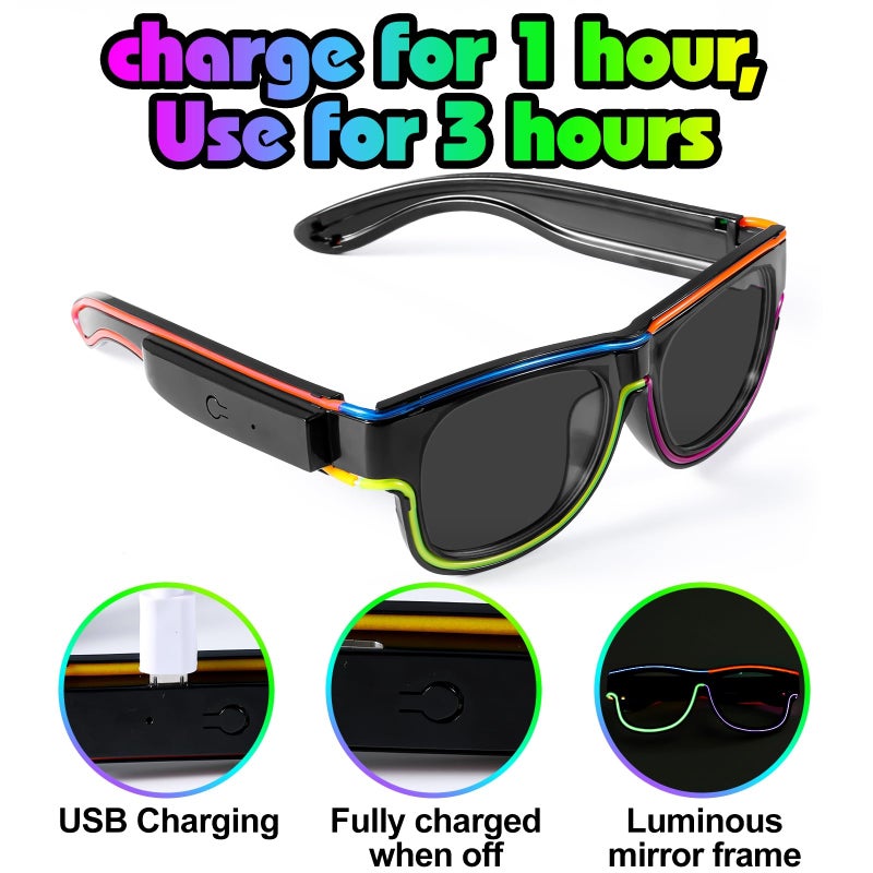 XGOOD LED Glasses Multi-Color (8 Colors) Light Up Glasses w/o Cable Neon Glow Glasses for KTV, EDM, Rave Parties and Cosplay (Clear Frame w/o Lens) - Image 3