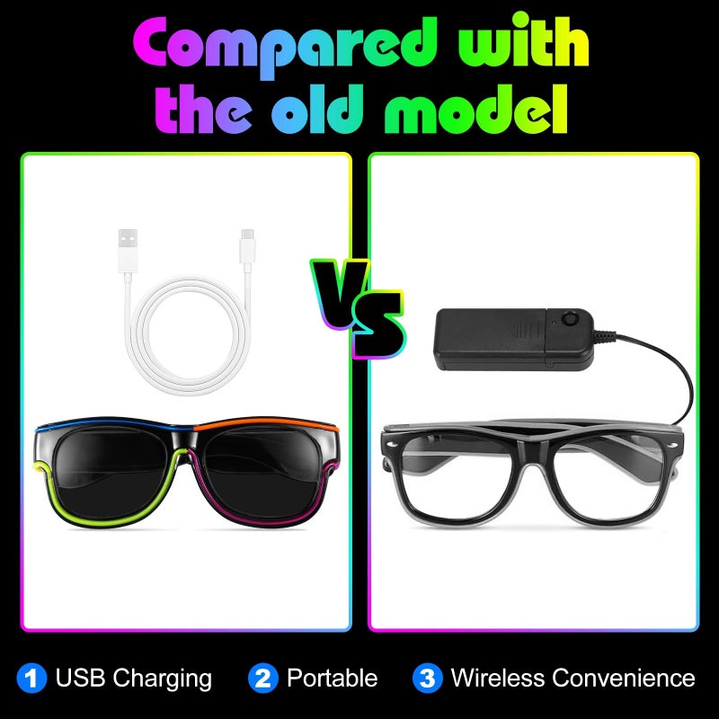 XGOOD LED Glasses Multi-Color (8 Colors) Light Up Glasses w/o Cable Neon Glow Glasses for KTV, EDM, Rave Parties and Cosplay (Clear Frame w/o Lens) - Image 4