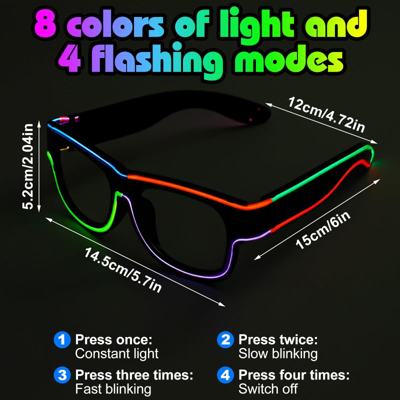 XGOOD LED Glasses Multi-Color (8 Colors) Light Up Glasses w/o Cable Neon Glow Glasses for KTV, EDM, Rave Parties and Cosplay (Clear Frame w/o Lens) - Image 2