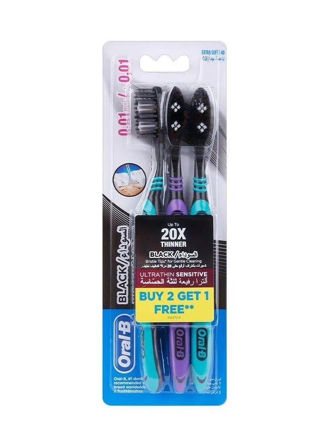 Oral-B Oral-B Ultra Thin Sensitive Black Tooth Brush - Extra Soft - 3 pieces‏