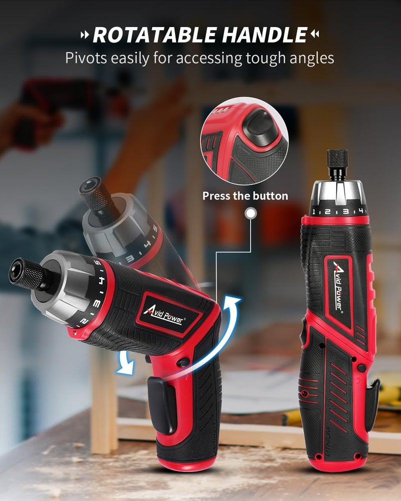 AVID POWER Electric Screwdriver Set Rechargeable 4V Cordless Screwdriver Kit with 44pcs Accessories, 5.65Nm Screw Gun, 5+1 Torque Setting, 2 Position Handle with LED Light - Image 4