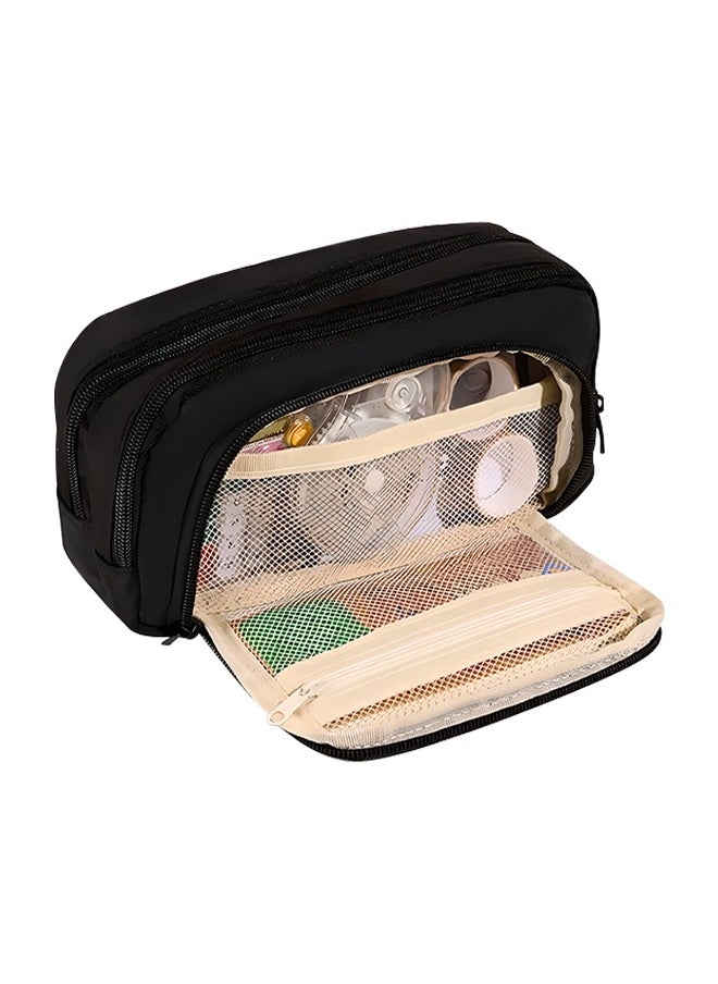 Generic Large Capacity Pencil Case with 3 Compartment Storage Soft  Durable Canvas Stationery Case Portable Pencil Bag for School, Office  Travel  - Image 1