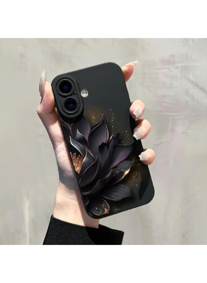 iPhone 14 Pro Max Cover Silicone Shockproof Black for Lotus Pattern, Black Color - Image 2