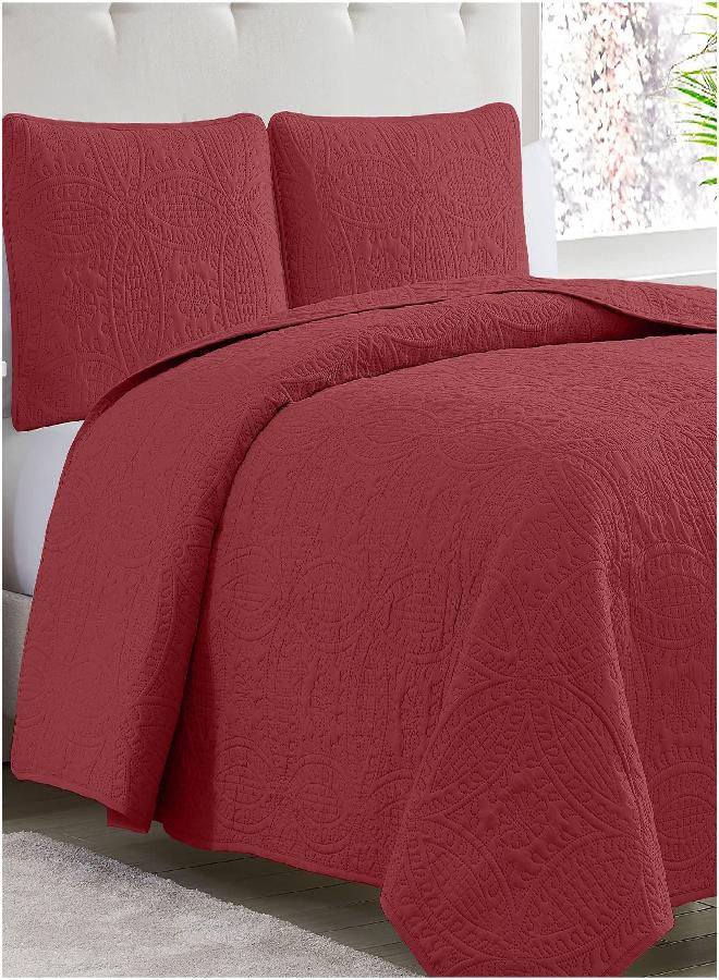 mellanni Mellanni King Coverlet Bedspread Set - King Bedding Cover with Shams - Ultrasonic Quilting Technology - 3 Piece Oversized King Size Quilt Set - Bedspreads & Coverlets (King, Burgundy)  - Image 1