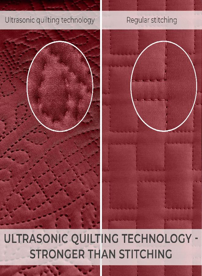 mellanni Mellanni King Coverlet Bedspread Set - King Bedding Cover with Shams - Ultrasonic Quilting Technology - 3 Piece Oversized King Size Quilt Set - Bedspreads & Coverlets (King, Burgundy)  - Image 2