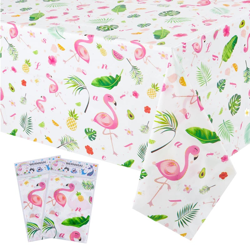 WERNNSAI 2 PCS Flamingo Table Cloths Flamingo Birthday Decorations Summer Hawaiian Tablecloths Tropical Luau Table Cover for Kids Girls Pool Beach Picnic Party Supplies 108x 54 - Image 2