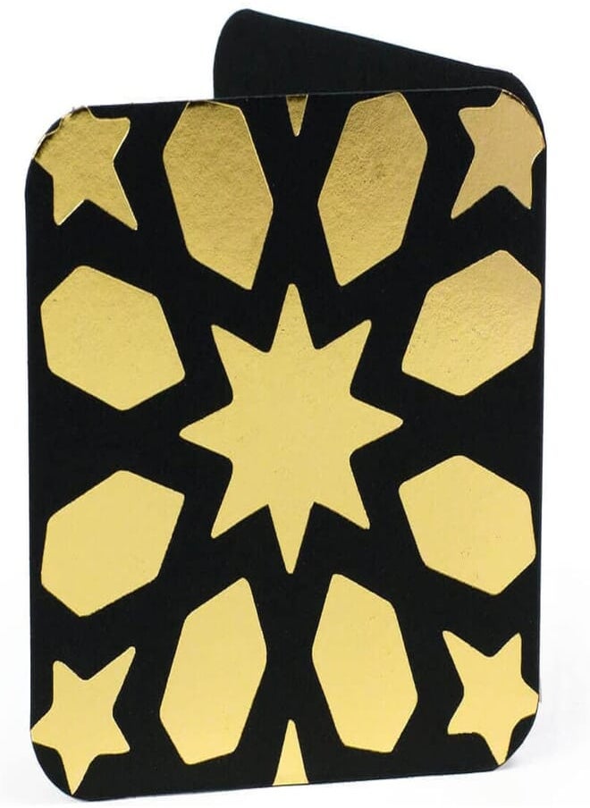 Ym Sketch YM Sketch Greeting Card Blank - Islamic Gold Pattern | Round Edge Square 6.5 x6.5 cm | Luxury Gold Foil Emboss on White 