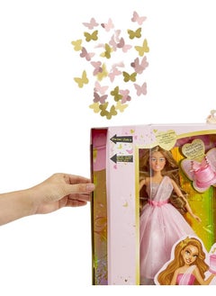 MGA Entertainment MGA Entertainment Dream Ella Let's Celebrate Doll DreamElla, Pink & Gold Glitter Butterfly Confetti Unboxing 11.5" Brunette Party Fashion Doll + 5 Accessories for Birthday, Graduation, Special Day  - Image 2
