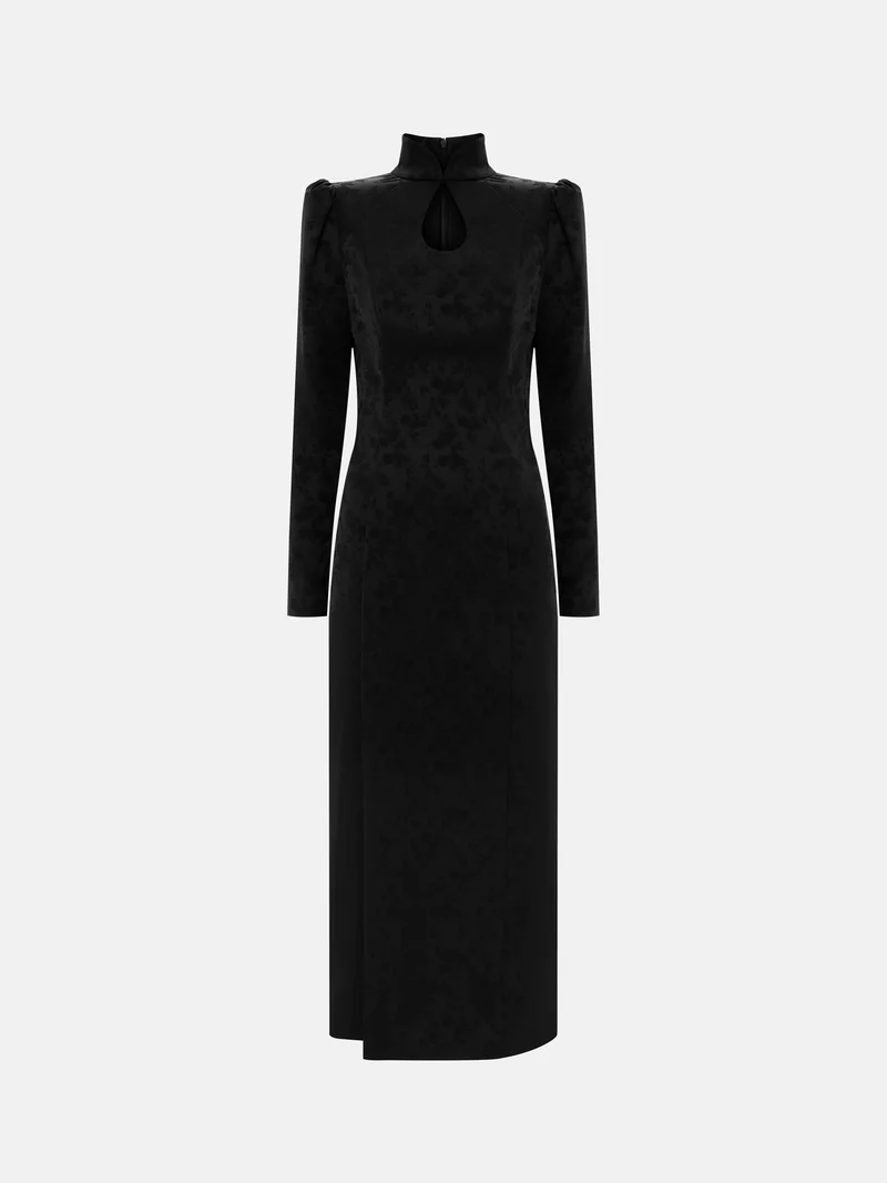 Lichi  Fitted jacquard midi dress with teardrop neckline for Women | Best Price UAE