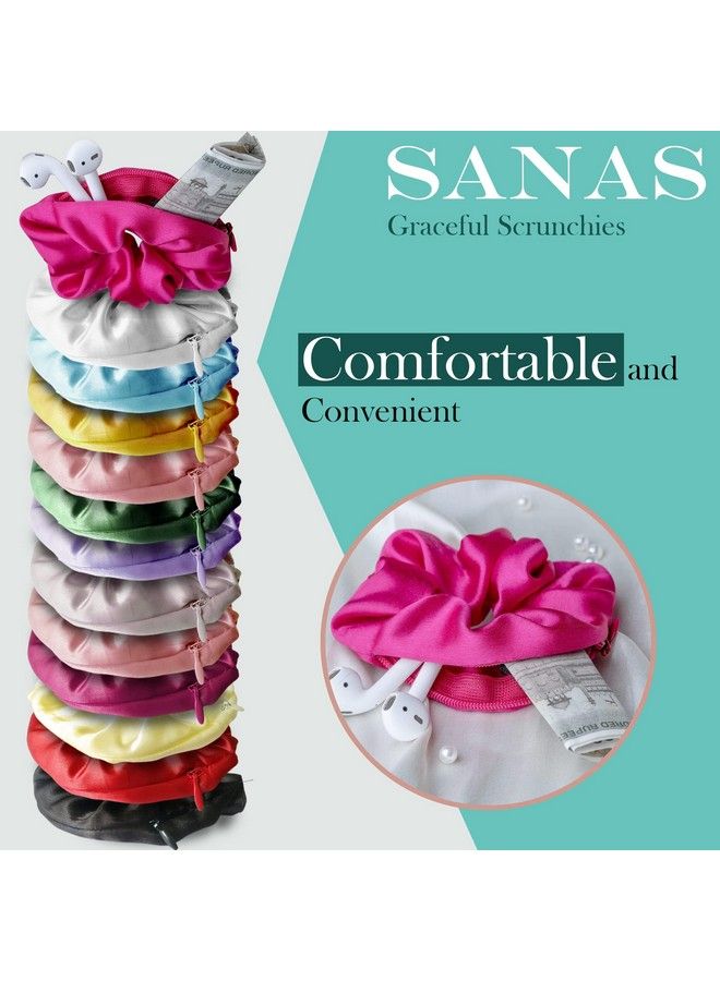 Sanas Zipper Scrunchies 12 Pcs Hairtie For Women Scrunchies Set Hair Ties Ponytail Holder Satin Rubber Bands For Hair Scrunchies Satin Silk Scrunchie With Zip Girls Hair Accessories Scrunchies Combo - Image 5