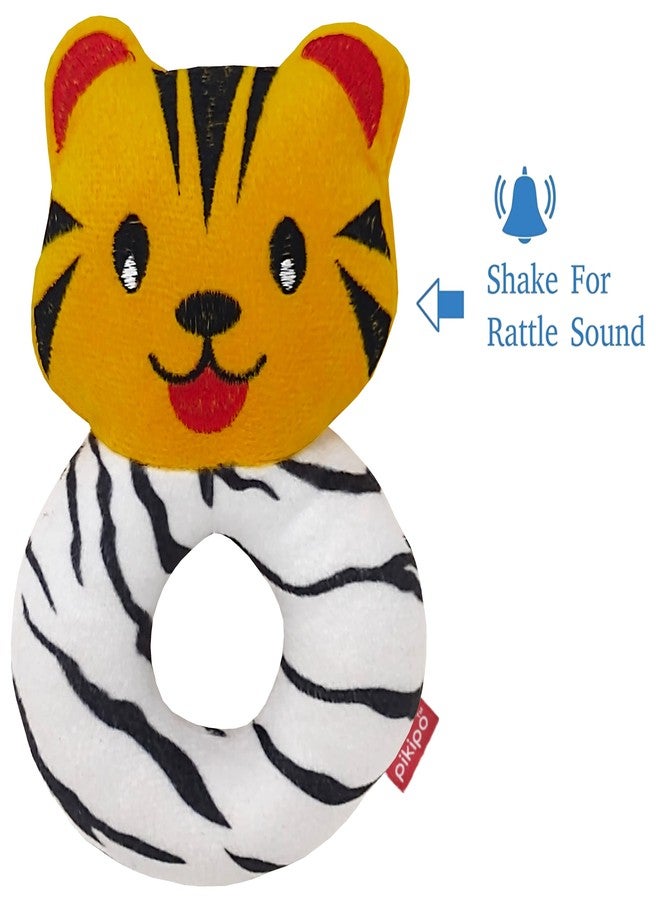 pikipo Plush Tiger Face Rattle Soft Toy with Round Handle (Orange) - Toddlers - Image 3