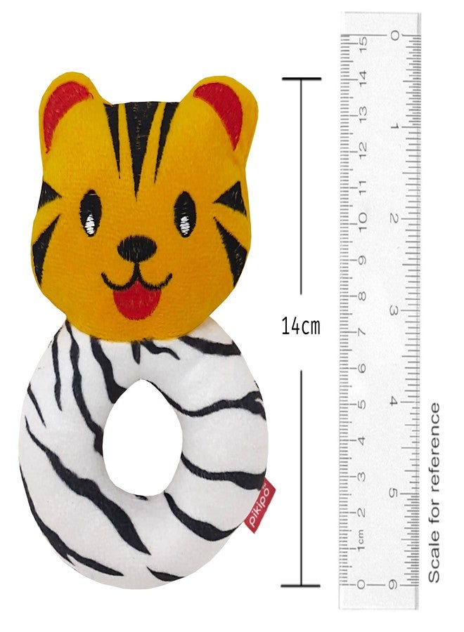 pikipo Plush Tiger Face Rattle Soft Toy with Round Handle (Orange) - Toddlers - Image 2