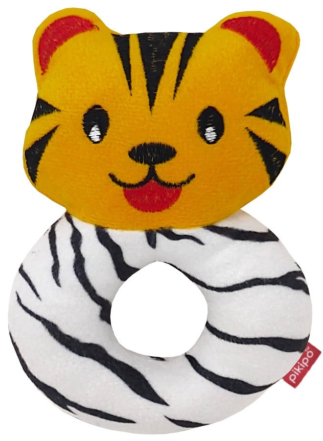 pikipo Plush Tiger Face Rattle Soft Toy with Round Handle (Orange) - Toddlers - Image 1