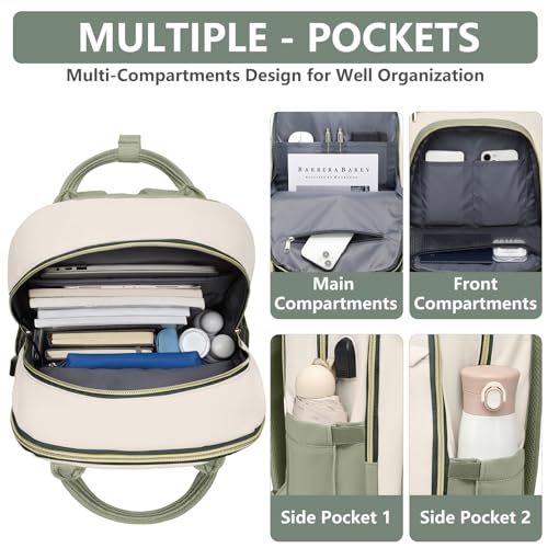 bagswan Laptop Backpack for Women Work Bag - 15.6 inch Travel Backpack with USB Charger College Bookbag Waterproof Business Computer Backpack Anti-theft Casual Backpacks for Nurse Teacher Beige Light Green - Image 3