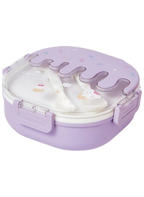 Twisoo Bento Stainless Steel Lunch Box for Kids Adults 3 Compartment Plastic Cute Ice Cream Lunch Snack Containers with Fork and Spoon - Double Decker BPA Free Leakproof (Purple)