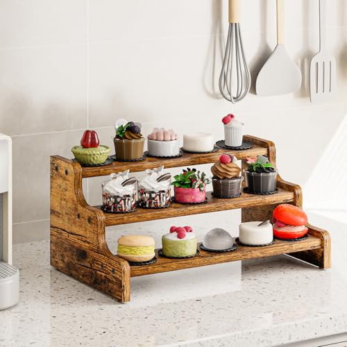 KLM 3-Tier Spice Rack, 13.8 Inch Wood Step Shelf Countertop Spice Storage Holder, Kitchen Pantry Cabinet Organizer Cupboard for Spice Bottles, Jars, Seasonings, Baking Supplies,Bathroom Organizer - Image 3